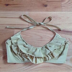 Aerie. Ruffle Shimmer Halter Tie Top. Size Medium.